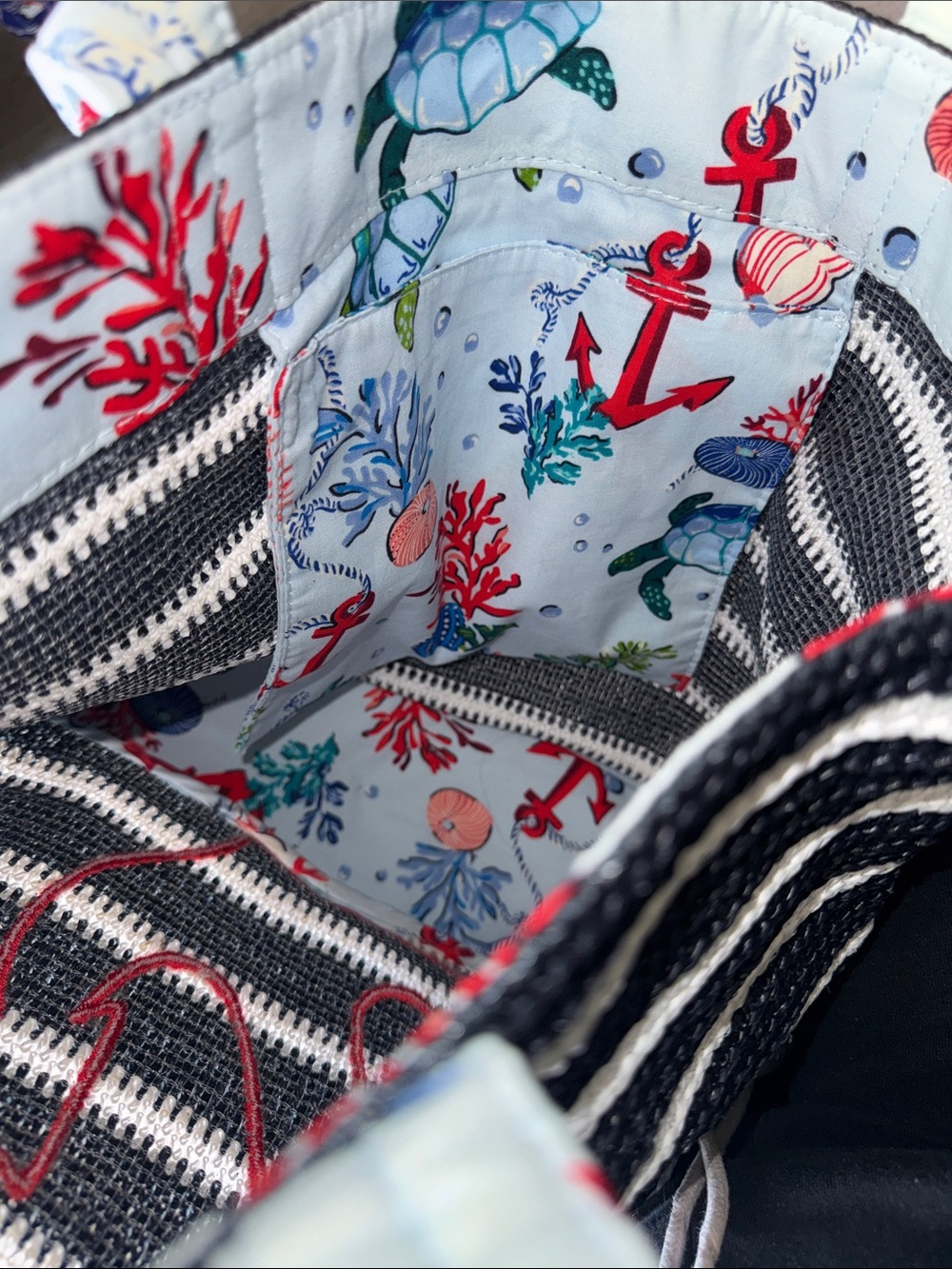 Vera Bradley Straw Beach Tote Bag Anchors Aweigh Navy Stripes NWT - Picture 10 of 13